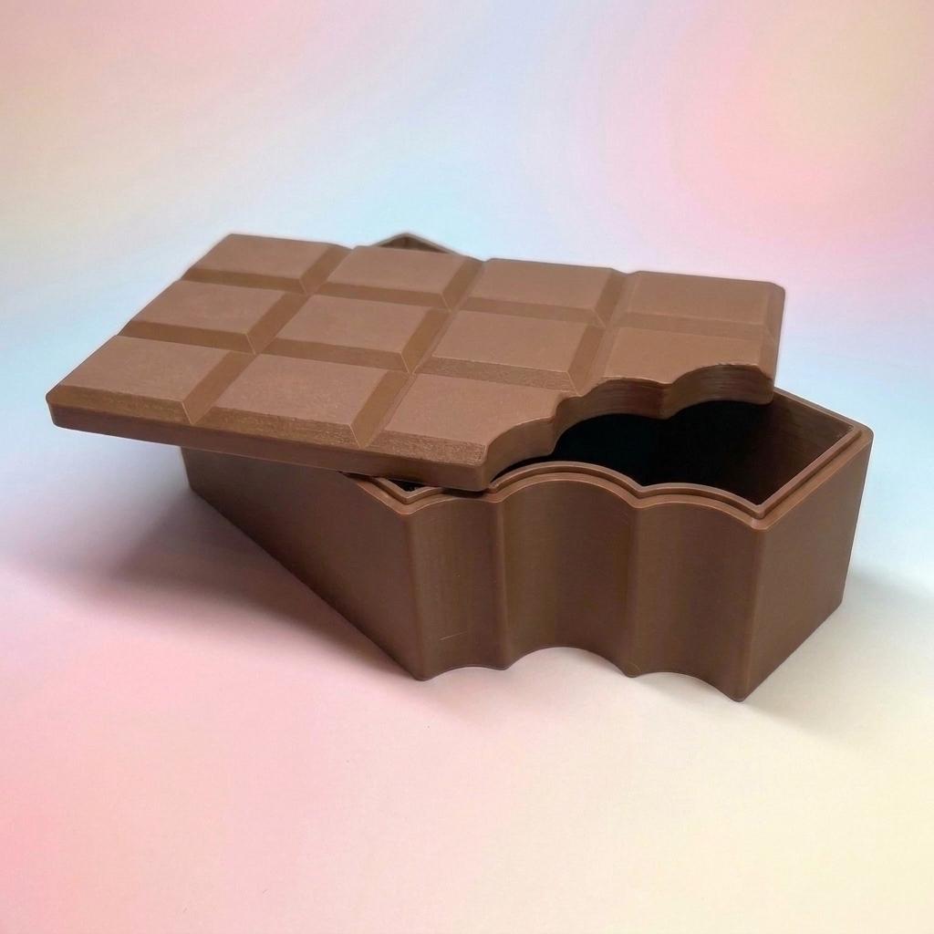 Bitten Chocolate Bar Container 3D Printed, Candy Bar Storage Box with Lid, Kawaii Chocolate Desk Decor Gift